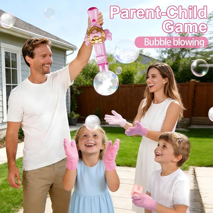 Aooess Fog Bubble Machine for Kids 3+, Mist Bubble Wand with LED Lights and Music, USB Rechargeable Bubble Toy, Complete Kit with Gloves & Bubble Solution, Indoor Outdoor Party Favors for Boys Girls