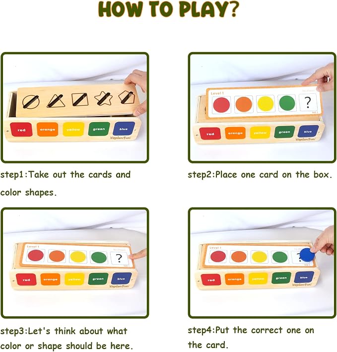WOODENFUN Color Shape Sorting Toy for Toddler, Wooden Montessori Shape Sorter Color Matching Box Game, Learning Sensory Toys Gift for Boy Girl 3 Year Old