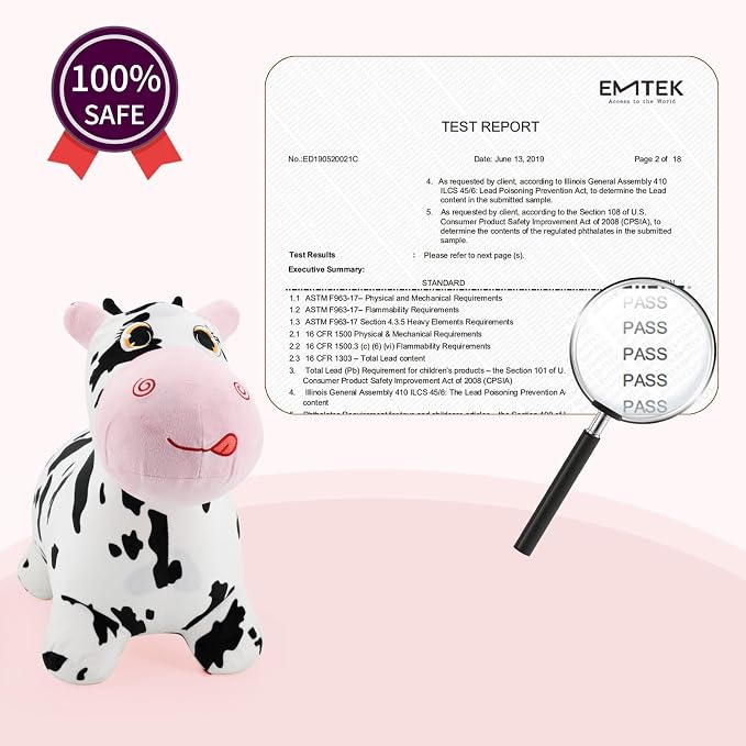 INPANY Bouncy Cow Farm Animal Hopping Toys for 2 Year Old Girl Gifts, Plush Kids Inflatable Jumping Horse, Ride on Toddler Bull Hopper, Outdoor Indoor Rubber Bouncer for 3 4 Yr Boy Birthday