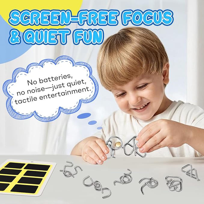 Metal Brain Teaser Puzzles Ring Educational Toys, Steel IQ Games Physics Mind Metal Puzzles for Adults, Unlock Interlock Game, Brain Teaser Puzzle for Party Favor Kids (A+B+C)