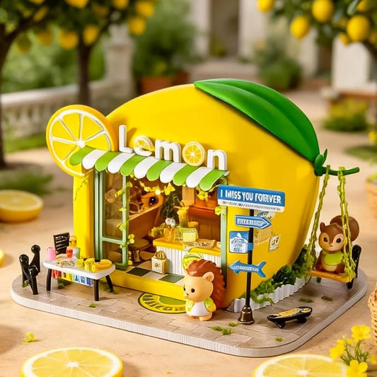 Roroom DIY Miniature House Kit, Hedgehog Drink Shop Book Nook Kit with LED Light,3D Wooden Puzzle Miniature Dollhouse Kit for Bookshelf Decor-Creative Crafts for Family and Friends