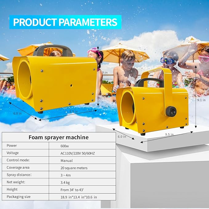 Jet Foam Machine for Party, Party Foam Machine Without Support, Foam Cannon for Garden, Pool, Indoor, Birthdays, Celebrations, and Backyard Events