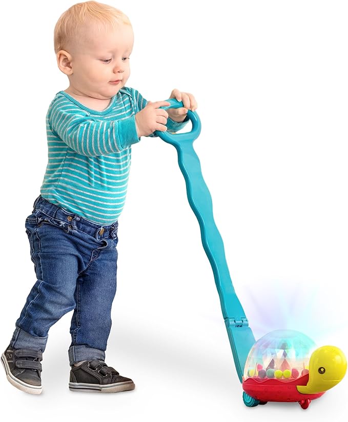 B. toys – Ball Popper & Walker – Push Toy for Baby, Toddler – Light-Up Turtle Toy for Crawling Or Walking – Removable Handle – 1 Year + – Walk ‘n’ POP!