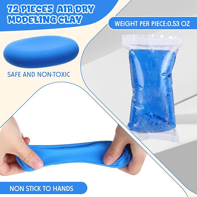 VioraWhite 72 Pcs 38oz Air Dry Clay Bulk Modeling Ultra Lightweight Foam Modeling Clay for Kids Adults DIY Gifts Party Arts Crafts and School Project Supplies(Blue)