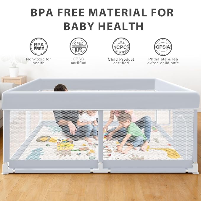 XVISHX Baby Playpen with Mat, 65 x 50 Inch Play Pen Playards, Playpen for Babies and Toddlers, Baby Playard for Indoor & Outdoor Active Center Game Fence, Skin-Friendly Fabric and Soft Breathable Mesh