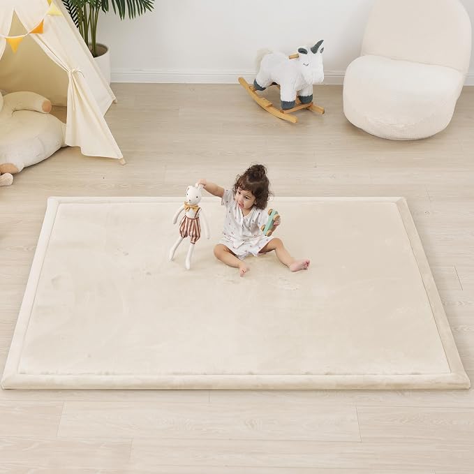 1.5" Thick Baby Play Mat for Floor Tummy Time, 59"x 79" Pro Soft Baby Activity Playmats Playroom, Easy Care with Non-Slip Safe for Infant Toddler Kids Crawling(Beige)