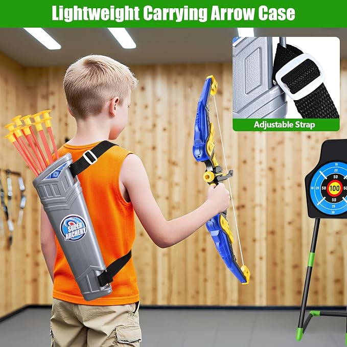 2 Pack Bow and Arrow Toy : Sports Toys for 5 6 7 8 9 10 11 12 Year Old Boys | with 24 Suction Cup Arrows, 1 Standing Target, 6 Score Targets & 2 Quiver | Indoor Outdoor Sport Gifts for Ages 4-8 8-12