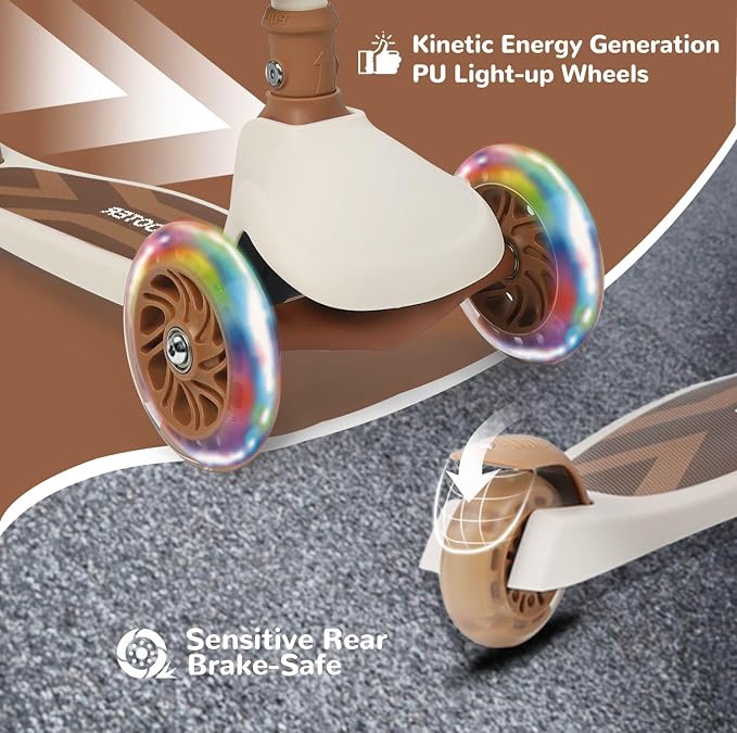 Stompa Kids Scooter 2-in-1 Light Up 3 Wheel Scooters with 4 Levels Adjustable Handlebar, Foldable Seat, Widen Non-Slip Deck for Girls & Boys Max 110 Lbs