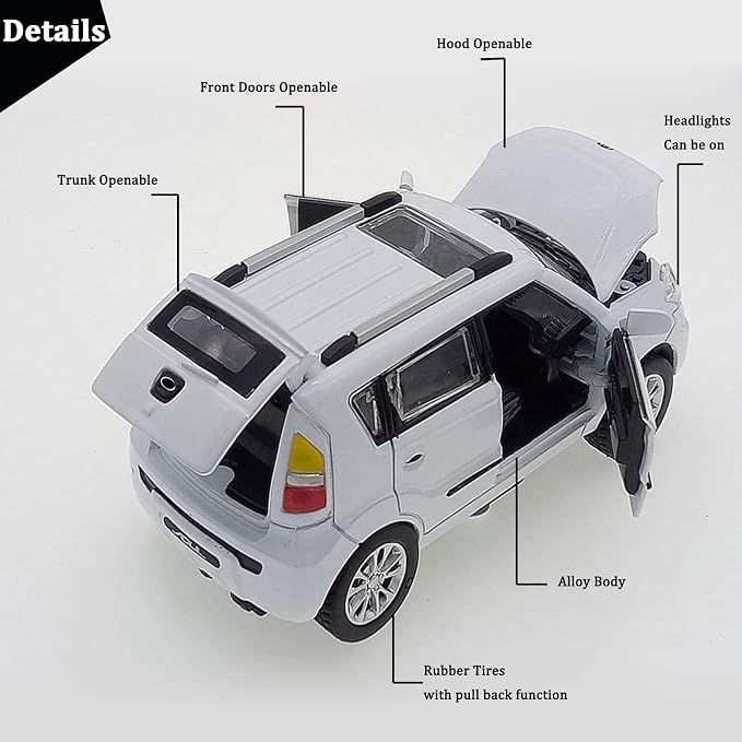 Toy Cars Diecast Car Models Soul Hatchback Model Cars,Pull Back Cars,Boxy Car Toy with Sound and Light for 3+ Year Old Boys(White)