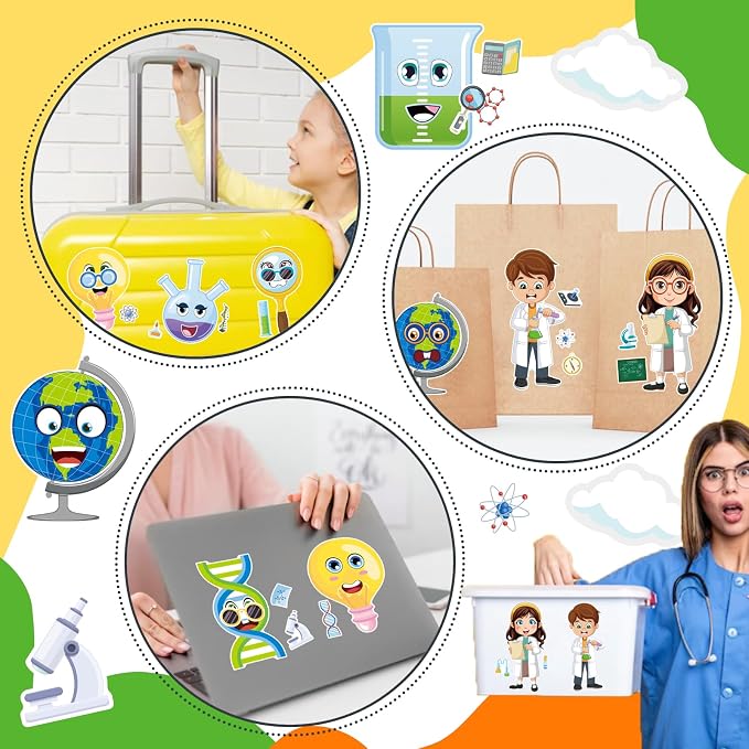 24 Sheets Science Stickers, Make-a-face Sticker for Kids Make Your Own Science Stickers, Laboratory Sticker Decals, Chemistry, Biology, Physics, Classroom Decor for School Teacher