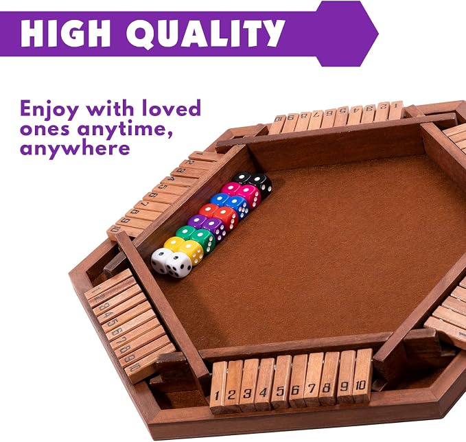 MNYUN Shut The Box Premium Wooden Dice Game - Handcrafted Board Game 2-6 Players, Educational Math Learning Games for Kids Adults, Classic Pub Games Family Party Gift Set