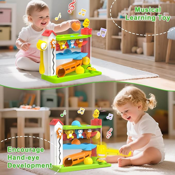 Ussybaby Toddler Musical Toys for 1+ Years Old Boy,Motor Skills Developmental Baby Toy 12-18 Months,Bilingual Toddler Learning Ball Drop Toy， Birthday Gift Toys for 1 2 Year Old Boys & Girls(Green)
