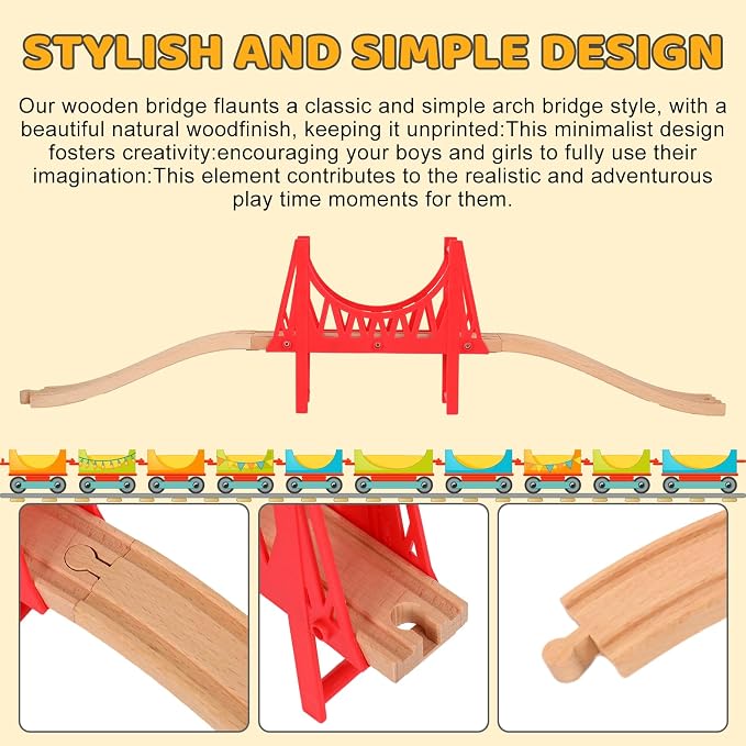 JarThenaAMCS Wood Train Track Expansion Set Suspension Bridges Wooden Train Track Connectors and Adapters for Most Major Toy Train Tracks Railway Accessories, 24Pcs