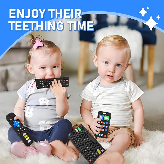 Teething Toy for Baby 3 6 12 18 Months, Realistic Mobile Phone Baby Teether Toy, Baby's Chew Toys, Food Grade Silicone Teething Toys for Infants, BPA Free, for Babies Gum Relief