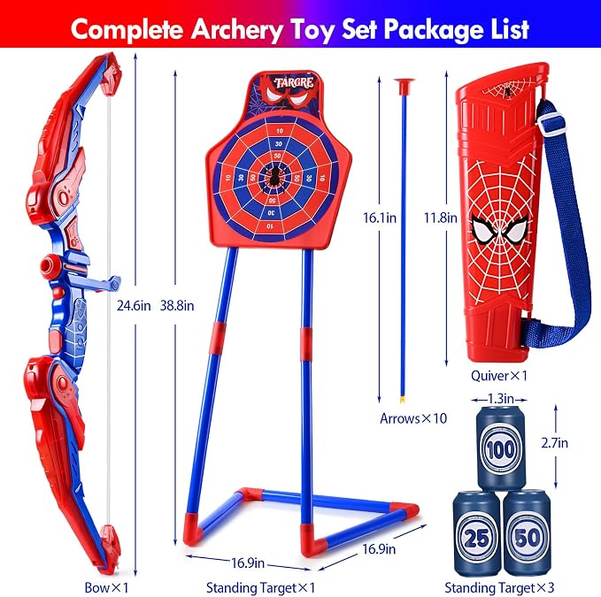 Bow and Arrow for Kids,LED Light Up Archery Set with 10 Suction Cup Arrows, 1 Standing Target, 3 Score Targets & 1 Quiver | Indoor Outdoor Sport Gifts for Boys Girls Ages 4 5 6 7 8 9 10