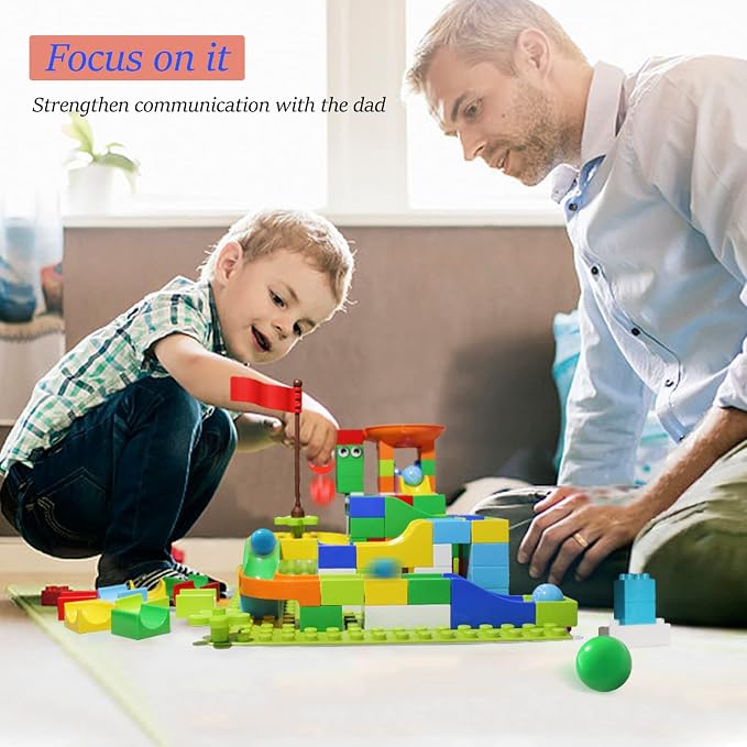 Klobroz Marble Run Building Blocks, 145 PCS Classic Big Blocks STEM Toy Bricks Set Kids Race Track Compatible with All Major Brands Bulk Bricks Set for Boys Girls Toddler Age 3,4,5,6,7,8+