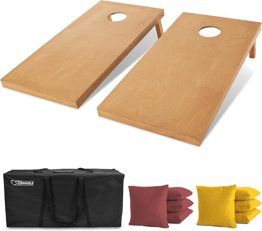 GoSports 4 ft x 2 ft Regulation Size Wooden Cornhole Boards Set with Light Brown Finish - Includes Carrying Case (Choose Your Colors)