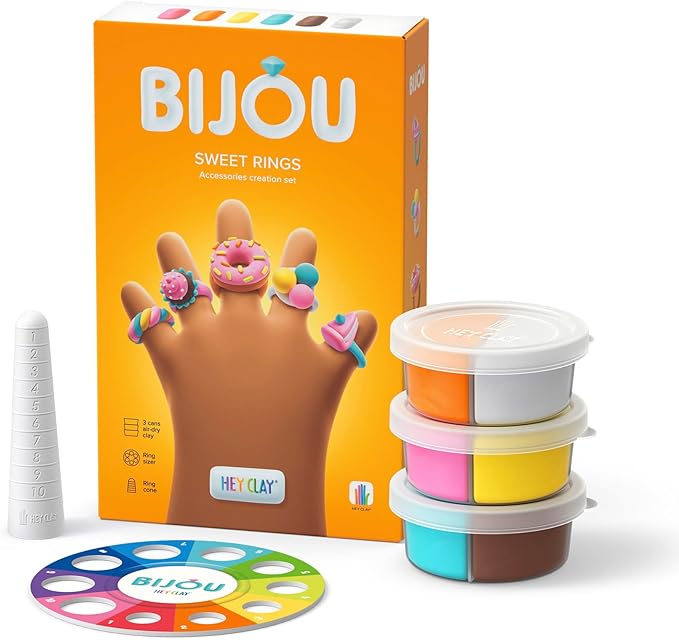 HEY CLAY Bijou - Clay Kit for Accessories Creation - Air Dry Clay with Tools and Fun Interactive App for Kids 3+ (Sweet Rings)