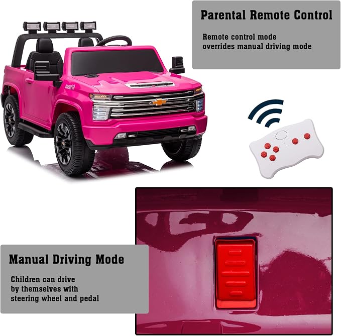 24V Ride on Toys for Kids, Chevrolet Silverado 2 Seater Ride on Car for Kids Remote Control Kids Electric Cars Kids Driving Car with Bluetooth, Power of Wheel Car for Kids Truck for All Types of Road