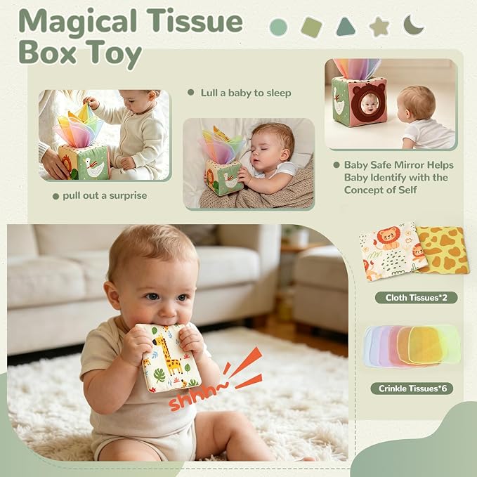 Baby Toys 6 to 12 Months, Montessori Toys for 6-9-18 Months with Shape Sorter Developmental Toys, Baby Blocks, Tissu Learning Sensory Toys Gift for 6-36 Months Girls Boys Infant Toys