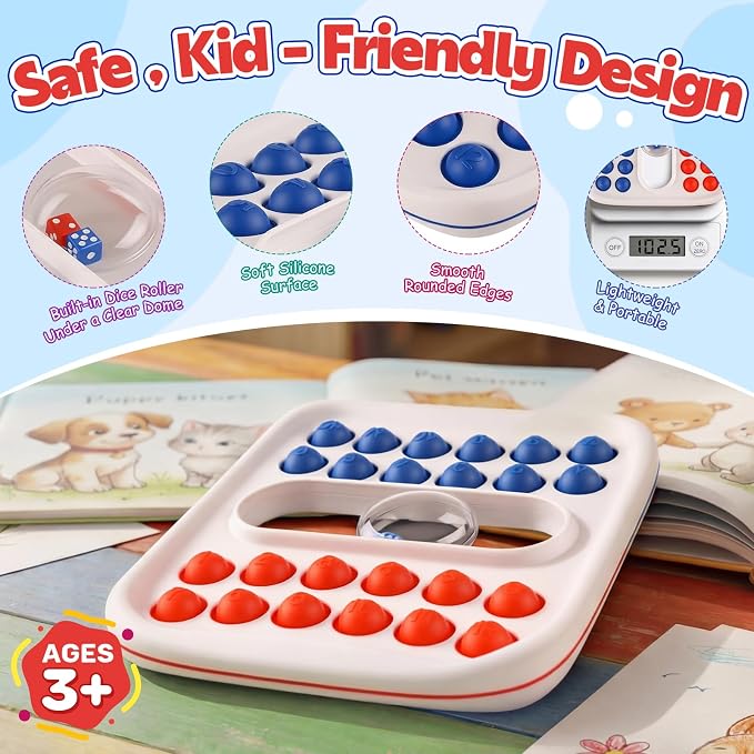 Kiditos Pop Math Game for Kids Ages 4–8, Fidget Math Board Game with Built-in Dice, Addition & Subtraction Learning Toy, Sensory STEM Toy for Classroom, Homeschool & Travel