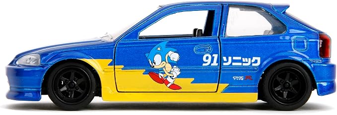 Jada Toys Sonic the Hedgehog with 1997 Honda Civic Type-R Die-Cast Car – 1:32 Scale, Highly Detailed Collectible Model with Sonic Figure, for Ages 8+