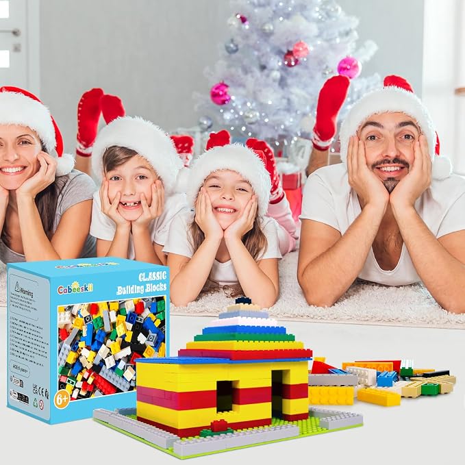 Cabeeskii 560 Pieces Black Classic Building Blocks Bulk with 2 Base Plates, Building Bricks in 7 Size, Compatible with All Major Bricks, for Kids & MOC Lovers