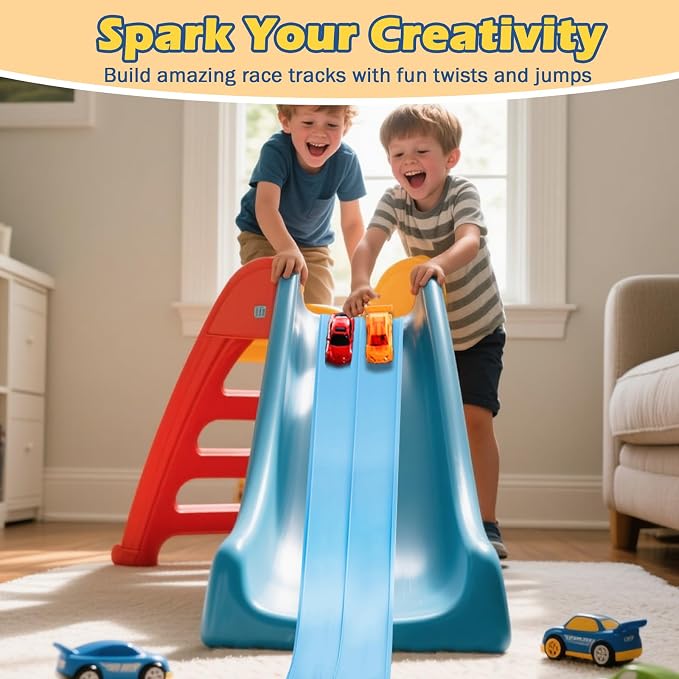 Flexible Race Track for Kids Flexible Car Track 15Ft Race Track Compatible with Diecast 1/64th Cars, Flex Tracks Roll Up Car Ramp Toy with Strong Suction Cups