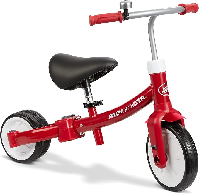 Radio Flyer Triple Play Trike, For Ages 1-3, 3-in-1 Ride-On, Tricycle or Balance Bike, Tool-Free Transformation, Adjustable Padded Seat, Pedal Storage, Ringing Bell, Steel Frame, Tricycle for Toddlers