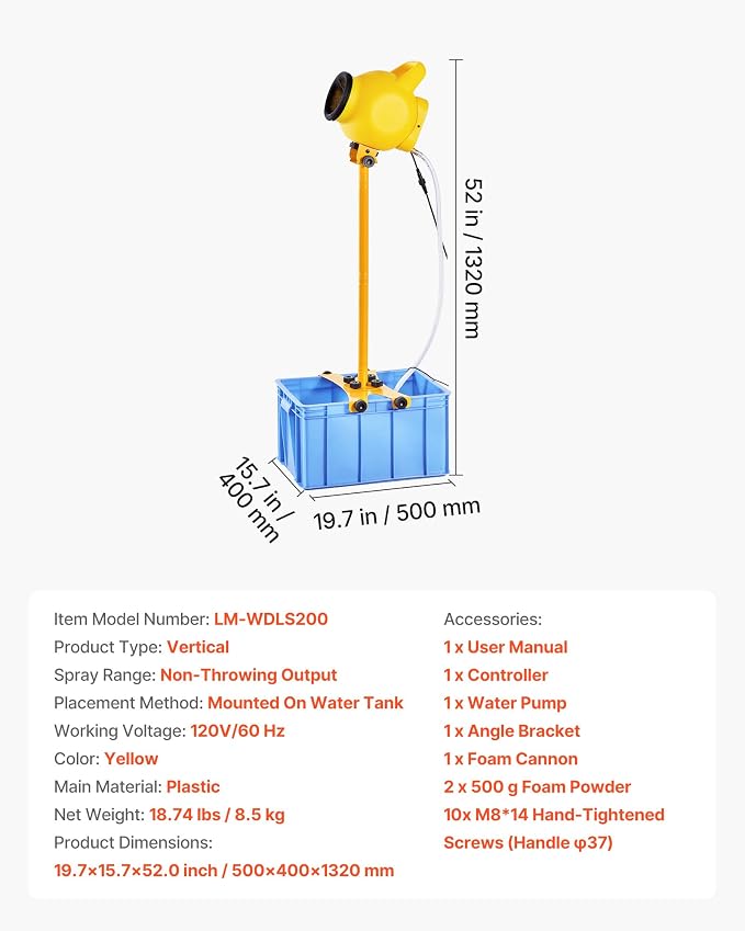 VEVOR Foam Machine, Adjustable Angle Control Foam Cannon Party Machine, Bubble Cannon with 37QT Water Tank, Stable Vertical Design, Dense Foams Maker for Gatherings, Celebrations & Party