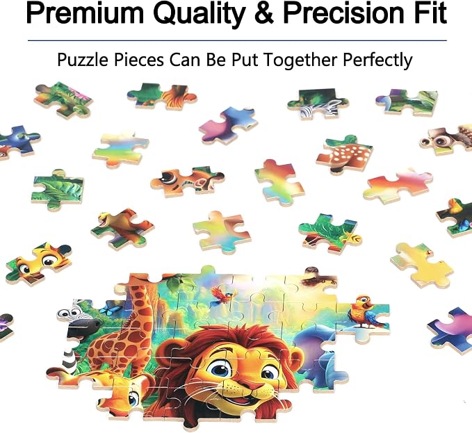 MZZOTOY Jungle Animals Puzzles for Kids Ages 4-8, 100 Pieces Jigsaw Puzzles for Kids Ages 3-5 Puzzle for Girls and Boys Learning Educational Puzzles Toys in a Metal Box ﻿