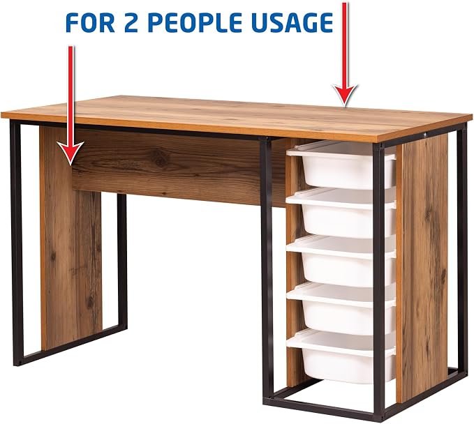 Desk with Drawers, Puzzle Table, Hobby & Activity Desk, Space-Saving Do-it-Yourself Desk, Small Modern Office Desk, Simple Pc Table with Bins (Rustic Brown)