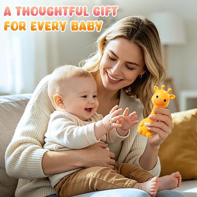 Baby Rattles Teething Toys 3-6 6-12 Month, Multi-Functional BPA-Free Silicone Teether Toys for Teething Relief & Sensory Rattle Play, Perfect Infant Newborn Toys & Baby Gifts (Yellow)