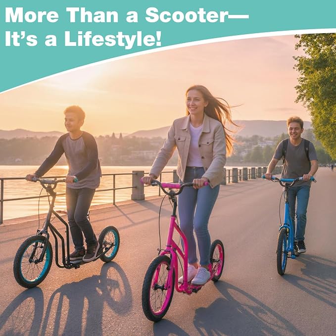 Costzon Big Wheels Kick Scooter for Kids 8+, Youth Scooter with Foldable & Height Adjustable Handlebar, Inflatable Shock Absorption Wheels, Dual Brakes for Teens, Adults, Max Load 220 LBS