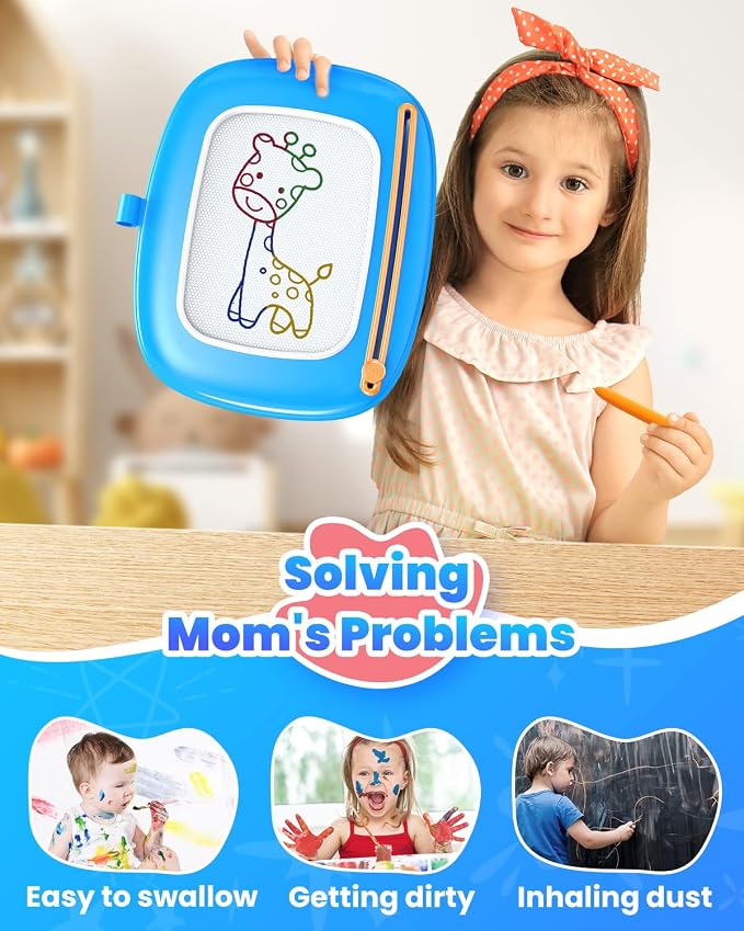 Seimome Toddlers Toys Ages 1-3, Magnetic Drawing Board, Doodle Board Pad Learning and Educational Toys for 18 Months Baby, 1-3 Yr Kids Birthday Gifts- Blue
