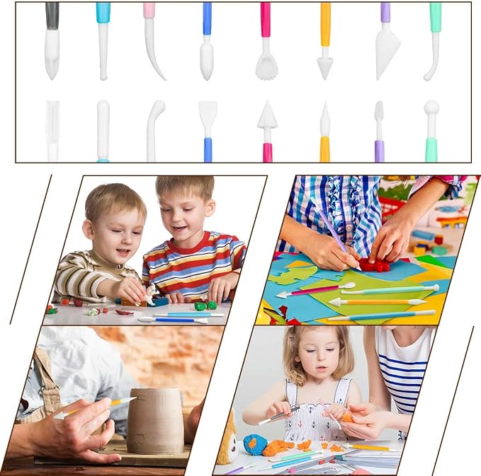 8 Pieces Plastic Clay Modeling Tools Set Ceramic Tool Kit for Sculpting Plastic Polymer Clay Shaping Tool for Kids Double-Head Suitable for DIY Crafts Cake Carving Decorating (Assorted Colors)
