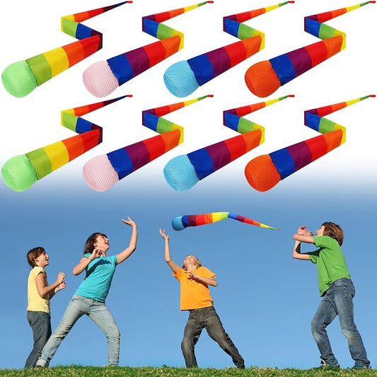 Leyndo 8 Pcs 26 Inch Throw and Catch Balls with Rainbow Tail, Fun Colorful Sports Comet Balls Playground Toys for School Classroom Beach Outdoor Camping Healthy and Fun Games (Multi Color)
