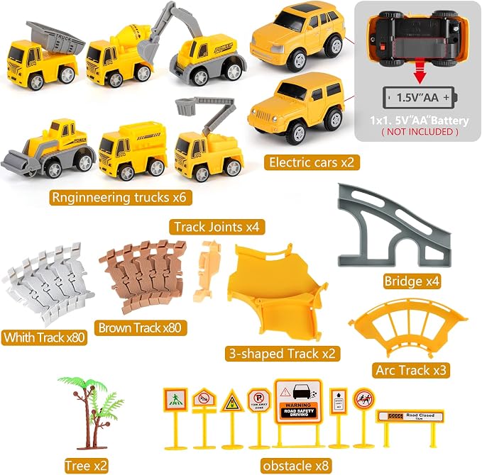 𝗫𝗔𝗪𝗔𝗖𝗔𝗛 Toy Construction Race Track Set for 3 4 5 Year Old Boys, 191 PCS Construction Car Track Playset for Kids 3-6 Years, Engineering Truck Toys DIY Track for 3 Years Old Boys Girls Gifts
