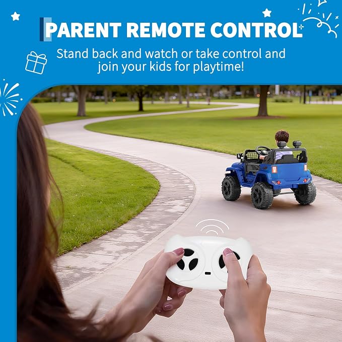 Hetoy 12V Ride on Toys with Parent Remote Control Toddler Electric Vehicle with Spring Suspension, LED Lights, Bluetooth, Music Player, 3 Speeds Ride on Car Truck for Kids Age 3-8 (Blue)