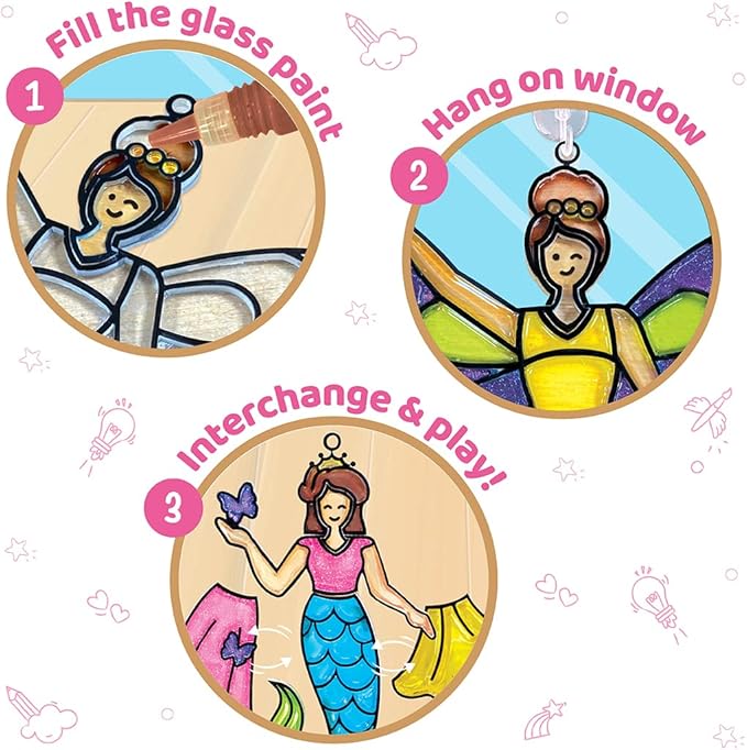 Imagimake Window Art Princess | Unicorn & Mermaid Suncather Kit | 16 Pieces Glass Painting Set | Kids Activities Ages 5-8 | DIY Craft Kit | Birthday Gifts for Girls Ages 5,6,7,8,9,10,12 Years Old