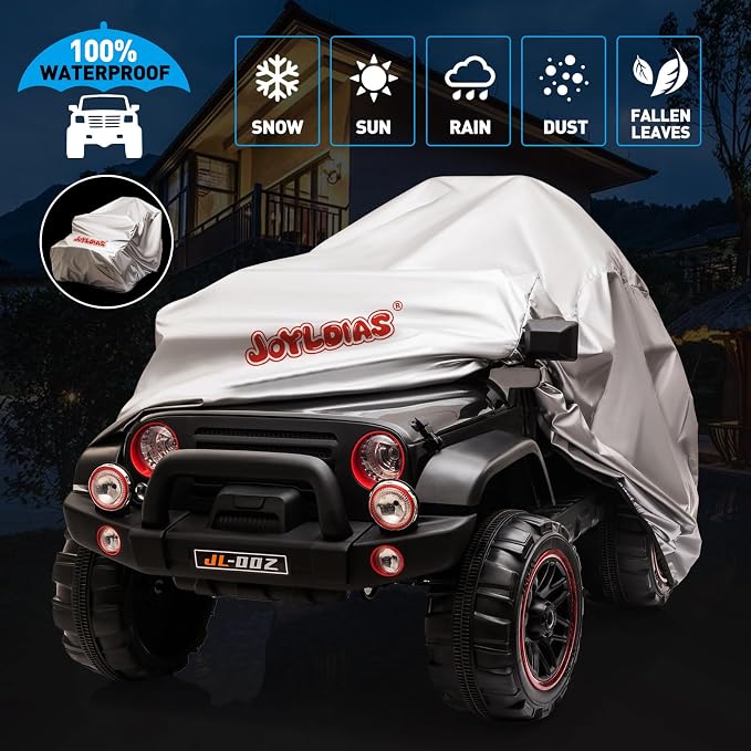 Fitnessclub Electric Cars for Kids, 12V Powered Kids Ride On Car with 2.4 GHZ Bluetooth Remote Control, LED Lights, MP3 Player, 3 Speeds, Waterproof Cover (Black)