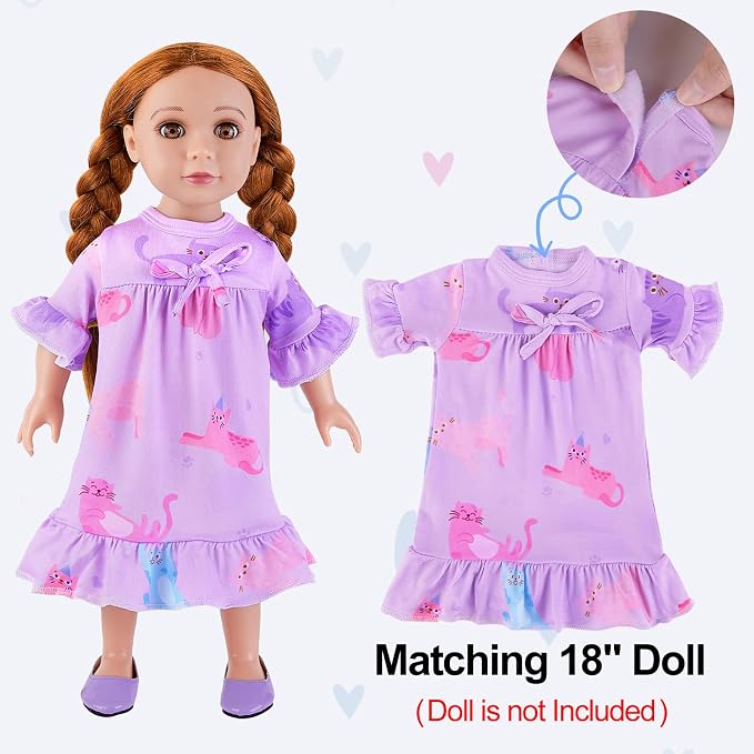 MHJY Matching Girls & Doll Nightgowns Vintage Short Sleeve Sleepwear Pajamas Dress for Girls and 18" Girl Doll
