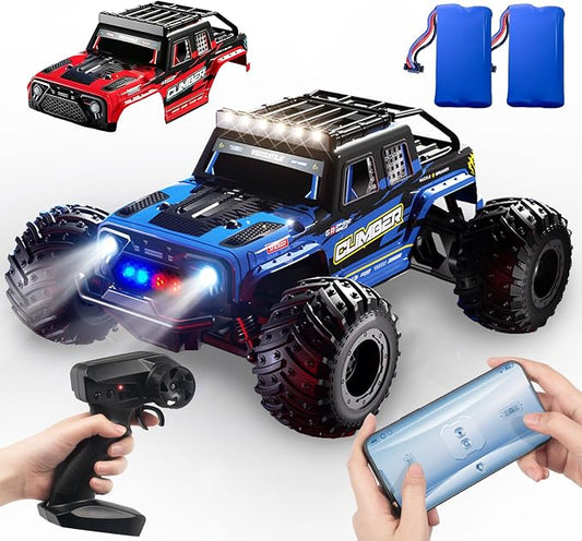 Gohero Remote Control Monster Truck – 32KM/H Fast RC Car for Adults & Kids, 1/18 Scale Off-Road Truck with Dual Shells & Lights, App/2.4GHz Control, 2 Batteries 60Min Playtime, Gift for Boys 8-12