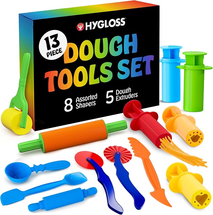 Hygloss 13 Pcs Dough Tools Set – Dough Extruders + Dough Cutters Set – Educational Modeling Clay Tools – Preschool Toys & Toddler Activities – Arts & Crafts for Kids Ages 3-5