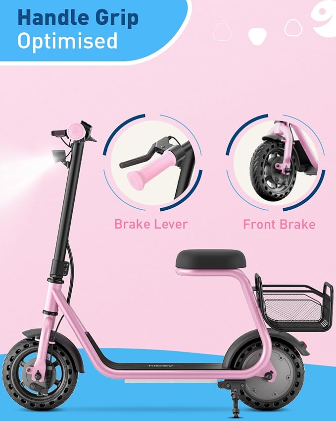 Hiboy Q2 Lite Electric Scooter for Kids with Seat for Ages 4-10, 5-Mile Range, 3-Speed Adjustable up to 9.3 MPH, Front Brake, LED Neon Lights