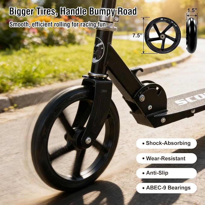 Scooter for Age 6+, Folding Kick Scooters for Kids 8-12,Teens, Adults up to 250Lbs,3 Adjustable Heights, Rear Brake, Wide Antislip Deck, Lightweight Scooter for Boys Girls