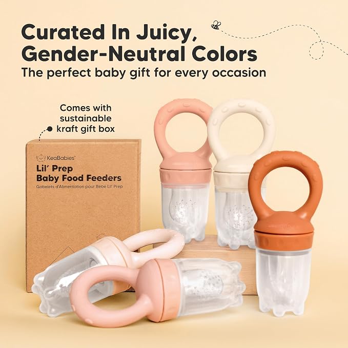 KeaBabies Baby Fruit Feeder 2pk - Silicone Baby Food Feeder for Babies 6-12 Months, Breast Milk Popsicle Teether, Weaning, Pacifier, Freeze Frozen Solid Food, Infant Feeding Essential (Roseate)