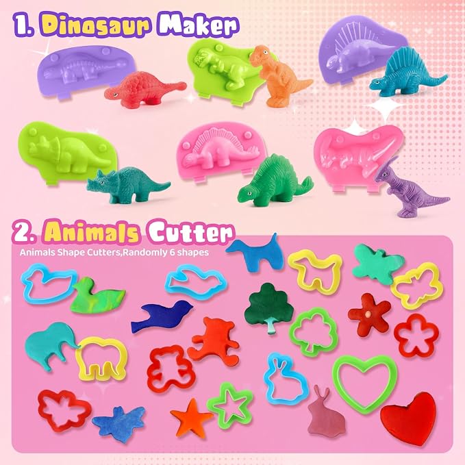 Dough Tools Set for Kids, 26pcs Dough and Clay Accessories with Stamps, Animal Cutters, Rollers, Extruder, Dinosaur Play Molds, Educational Toys for Boys Girls