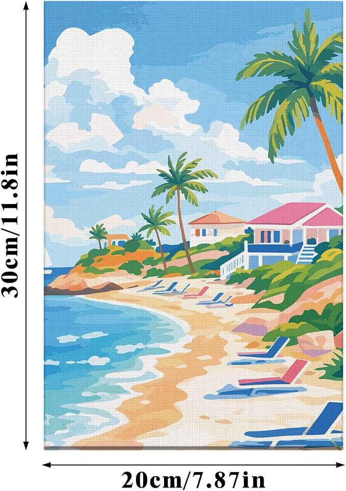 FLUXOJOY 6 Pack Painting by Number Kits for Adult, DIY Canvas Color Painting Kit for Kids or Beginner with Paint Brushes Acrylic Pigment Drawing Paintwork 20x30cm Without Frame (Sea Holiday-6 Pack)