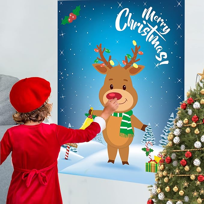 Funnlot Christmas Party Games for Kids Pin The Nose On The Deer Kids Christmas Games for Party Christmas Activities for Families Pin The Nose On The for Adults Christmas Games